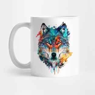 Colorful wolf face art Mug
